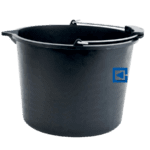 BLACK PLASTIC BUCKET WITH A SPOUT