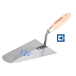 FRENCH STEEL TROWEL, SEMICIRCULAR, WAXED BEECH HANDLE