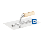 STAINLESS STEEL TROWEL, SMOOTH, BEECH HANDLE ON AN EXTENDED ALUMINUM FOOT 130X270 MM