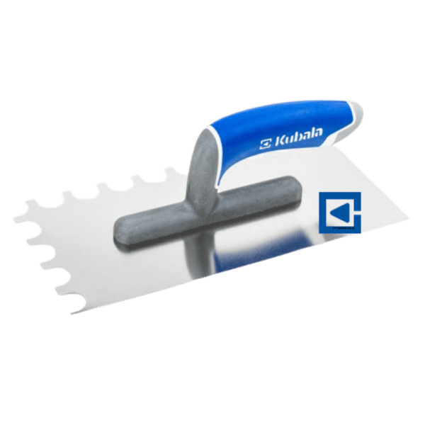 STAINLESS STEEL TROWEL WITH A SEMI-CIRCULAR NOTCH, 3K SOFT HANDLE ON A POLYAMIDE FOOT, MASTER LINE 130X270 MM, NOTCH 20X15 MM