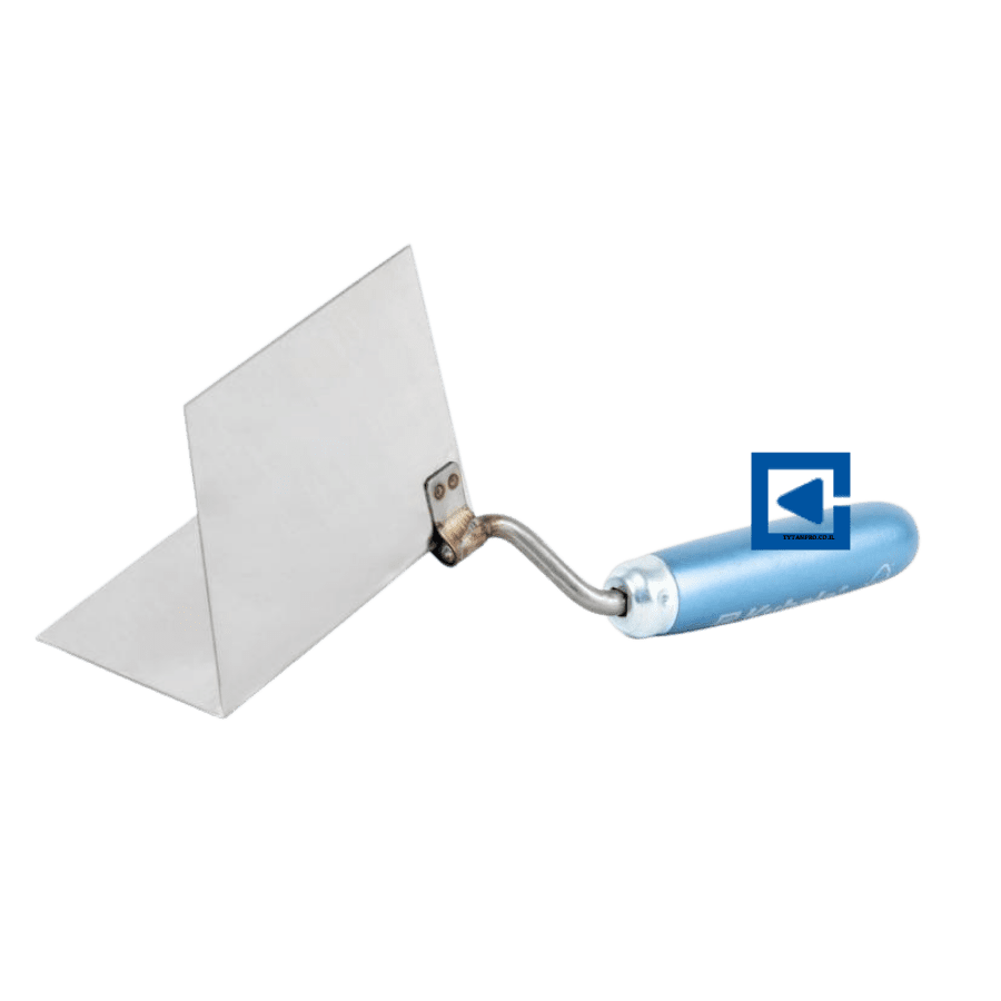 STAINLESS STEEL STUCCO TROWEL, EXTERNAL ANGLE, VARNISHED BEECH HANDLE