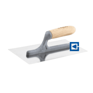 STAINLESS STEEL TROWEL, SMOOTH, BEECH HANDLE ON AN EXTENDED POLYAMIDE FOOT